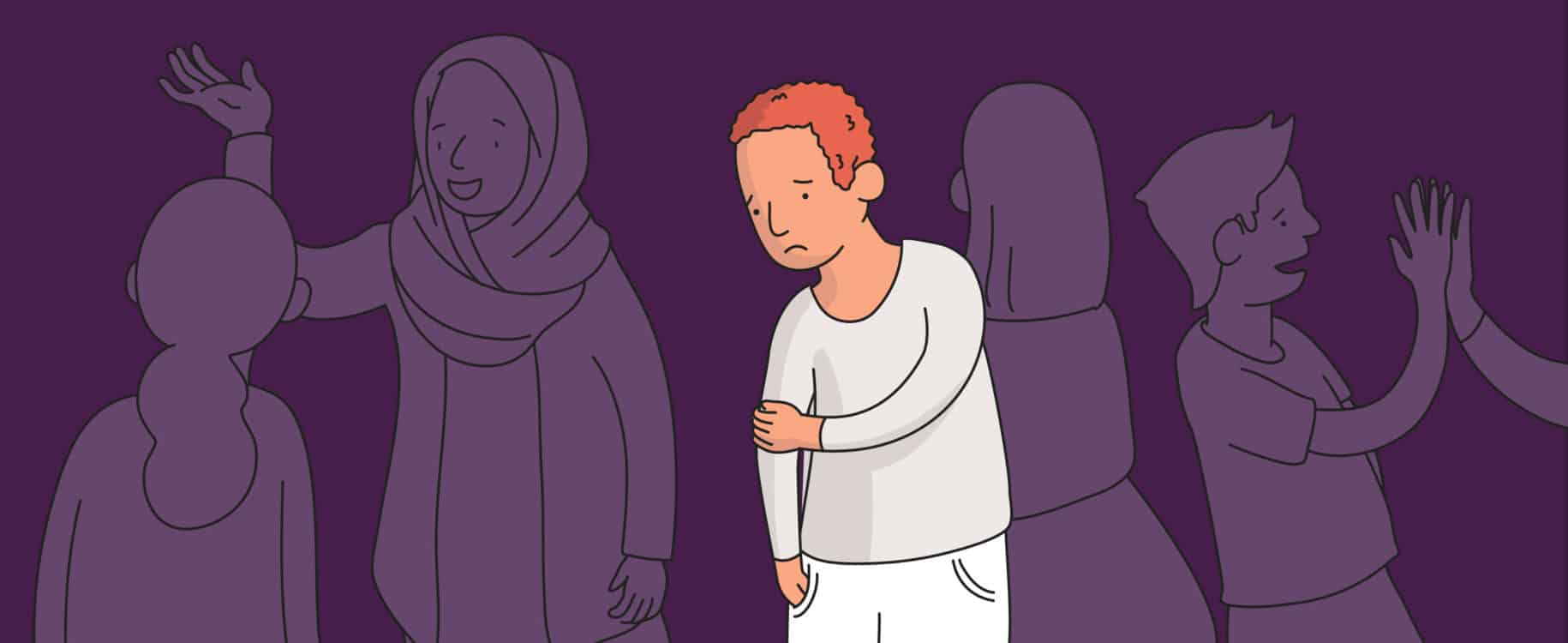 cartoon man having social anxiety